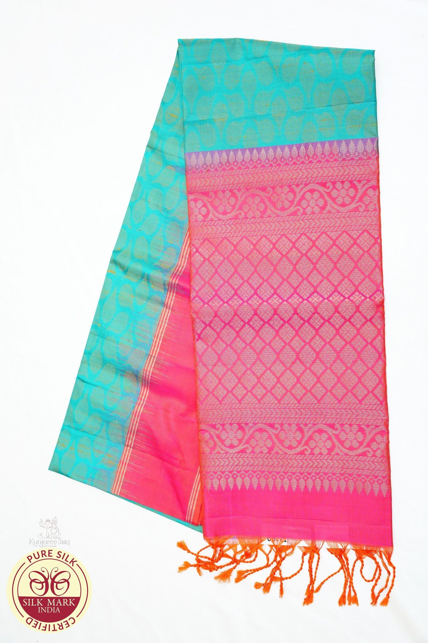 Green with Pink Color Pure Silk Saree