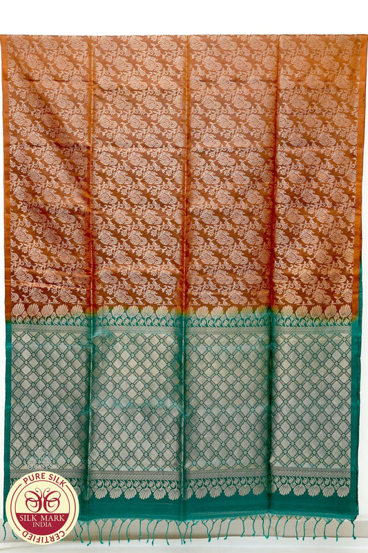 Brown with Green Color Pure Silk Saree