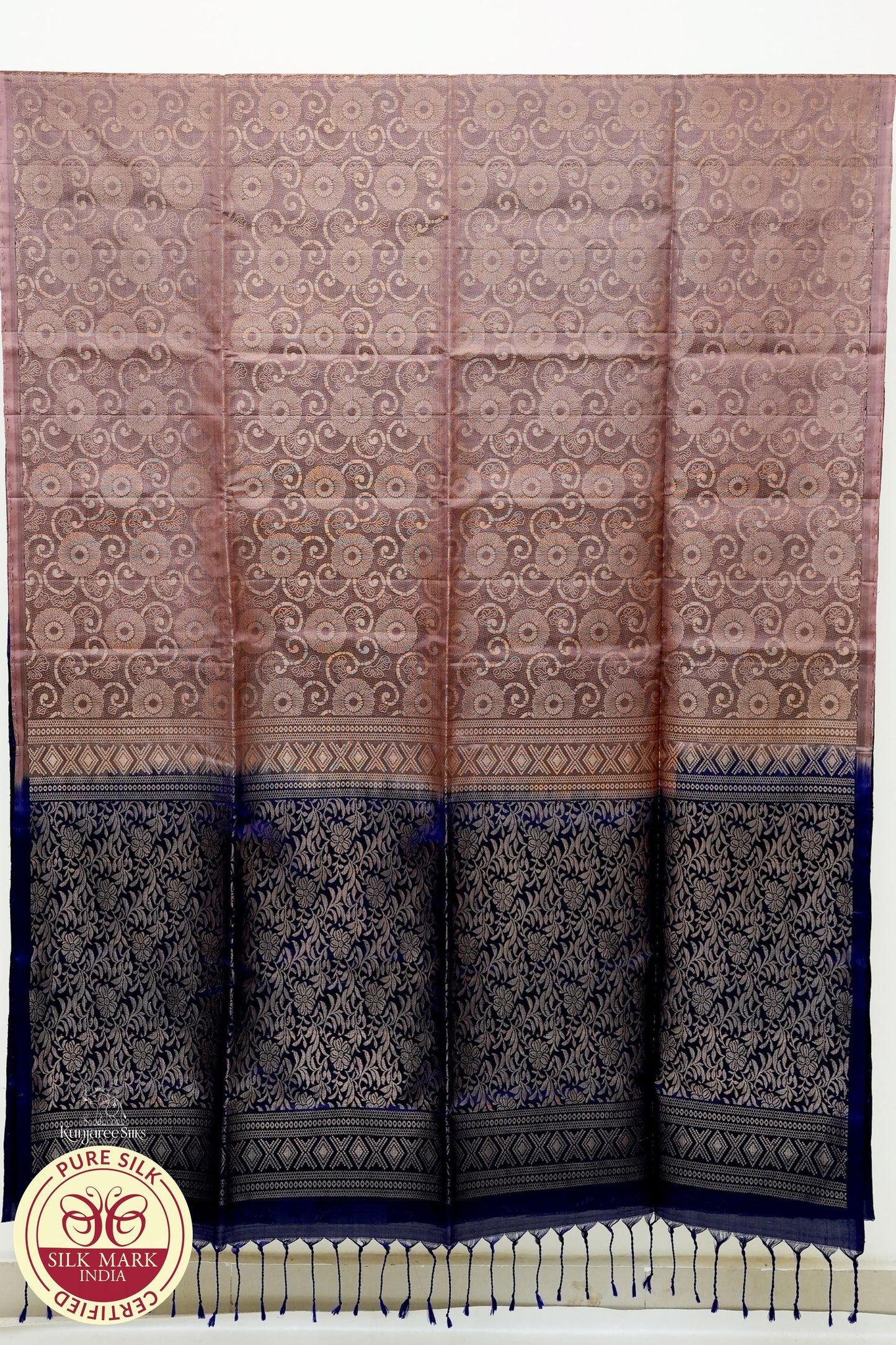 Brown with Royal Blue Color Pure Silk Saree