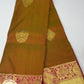 Kanjivaram Dual Tone Saree – Olive Gold Body with Rani Pink Rich Zari Pallu