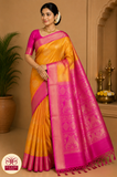 Pure Handloom Dual Tone Soft Silk Saree – Golden Mustard & Rani Pink