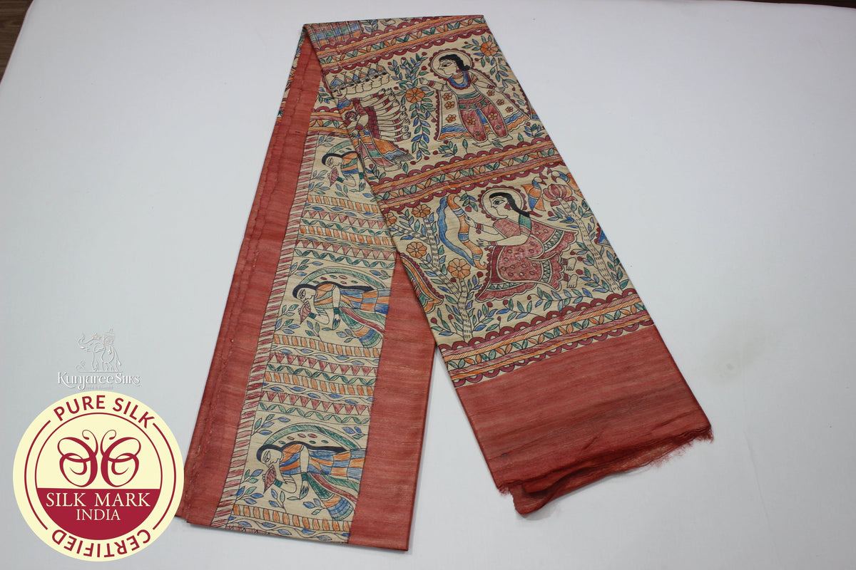 Ghicha Tussar Silk Saree in Onion Color