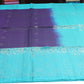 Royal Purple & Aqua Blue Pure Silk Handloom Saree with Silver Zari Floral Border