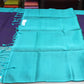 Royal Purple & Aqua Blue Pure Silk Handloom Saree with Silver Zari Floral Border