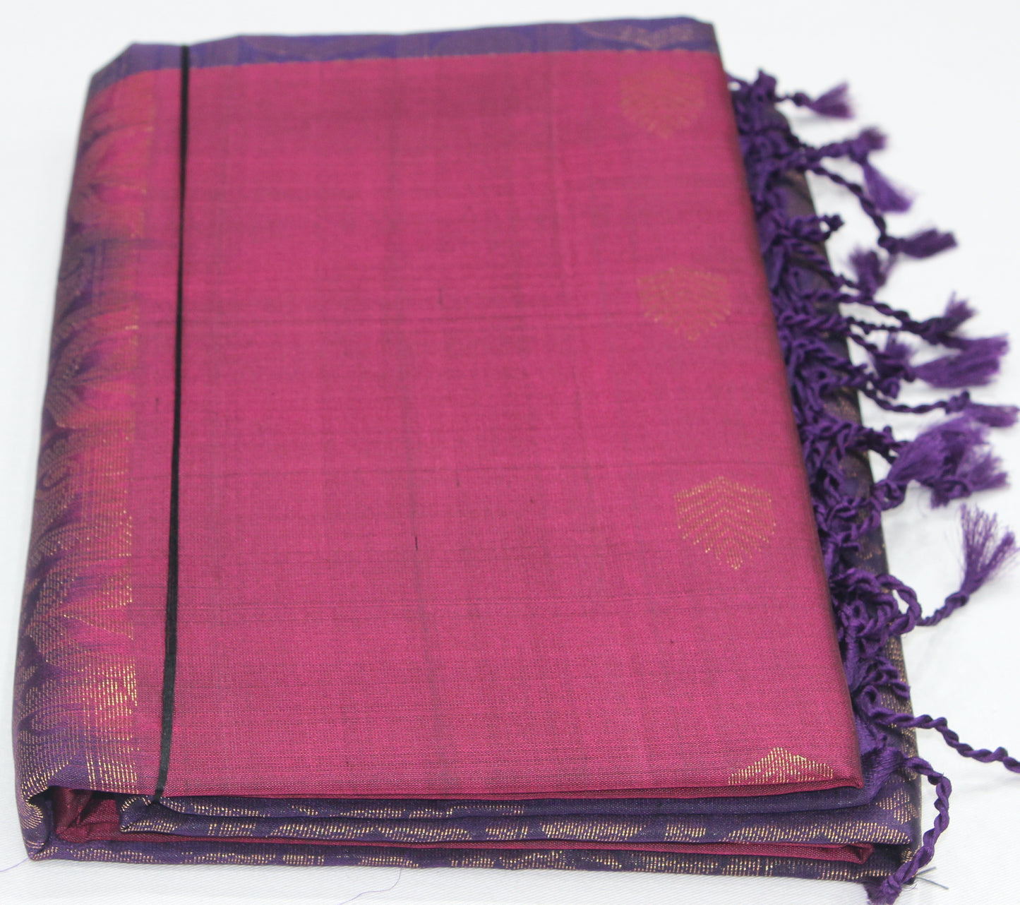 Rani Pink & Royal Purple Pure Soft Silk Handloom Saree with Rich Zari Floral Border