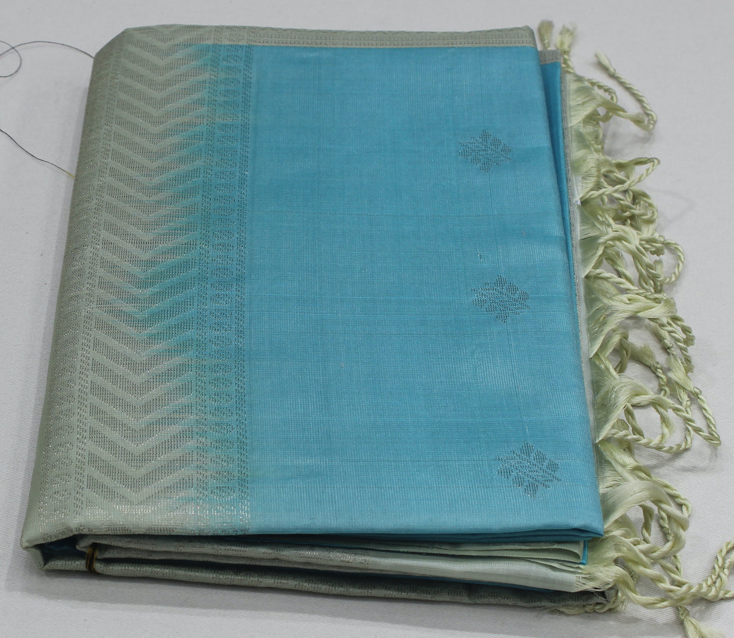 Sky Blue & Pearl White Pure Silk Handloom Saree with Rich Self Weaving