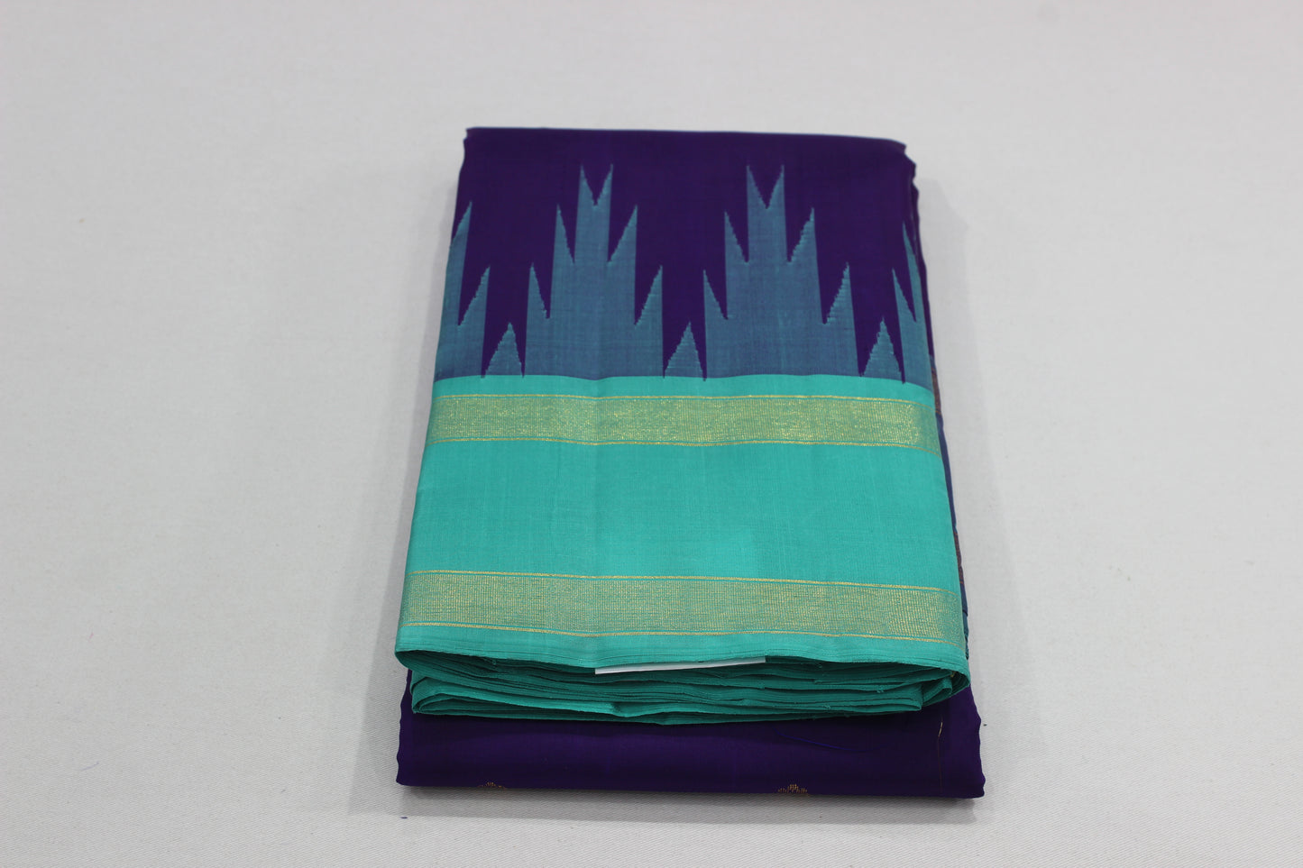 Blue & Aqua Light Blue Pure Silk Handloom Saree with Temple Border