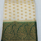 Semi Silk Butta Saree – Ivory Cream with Emerald Green Rich Zari Border & Grand Pallu