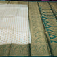 Semi Silk Butta Saree – Ivory Cream with Emerald Green Rich Zari Border & Grand Pallu