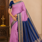 Mysore Silk Saree in Orchid Pink with Royal Navy Blue Zari Border & Pallu