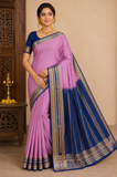 Mysore Silk Saree in Orchid Pink with Royal Navy Blue Zari Border & Pallu