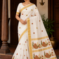 Elegant Kerala Cotton Saree with Peacock Motif & Golden Kasavu Border