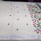 Elegant Kerala Cotton Saree with Embroidered Bird & Floral Vine Design |Silver Kasavu Border