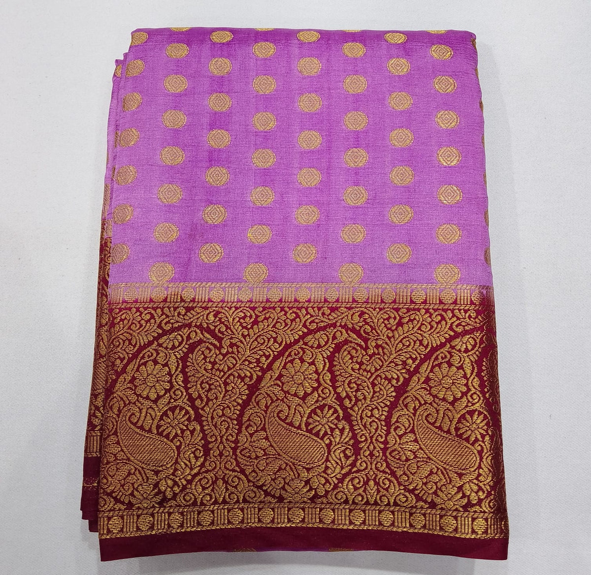 Semi Silk Butta Saree – Lavender Purple with Wine Purple Rich Zari Border & Grand Pallu