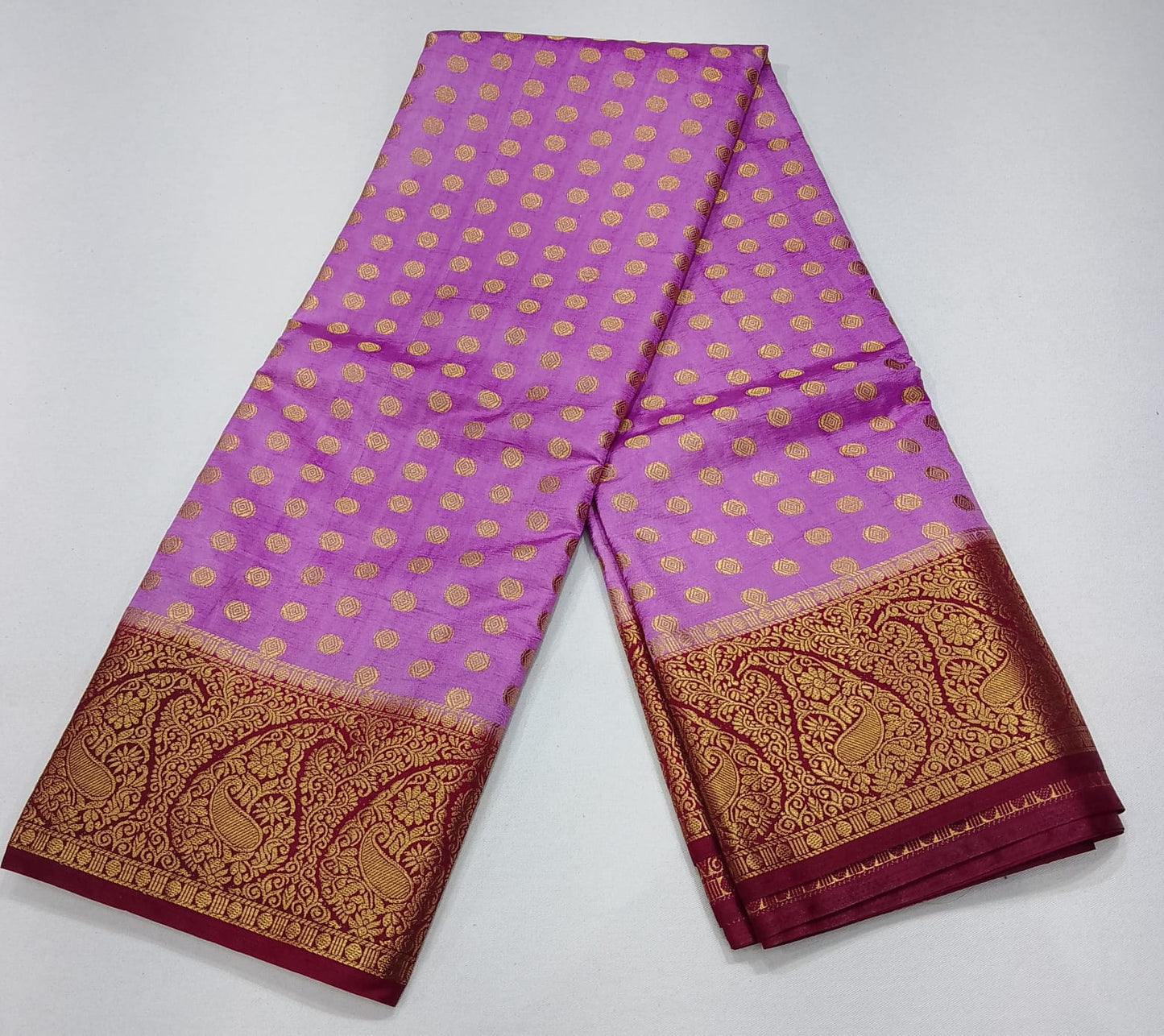 Semi Silk Butta Saree – Lavender Purple with Wine Purple Rich Zari Border & Grand Pallu