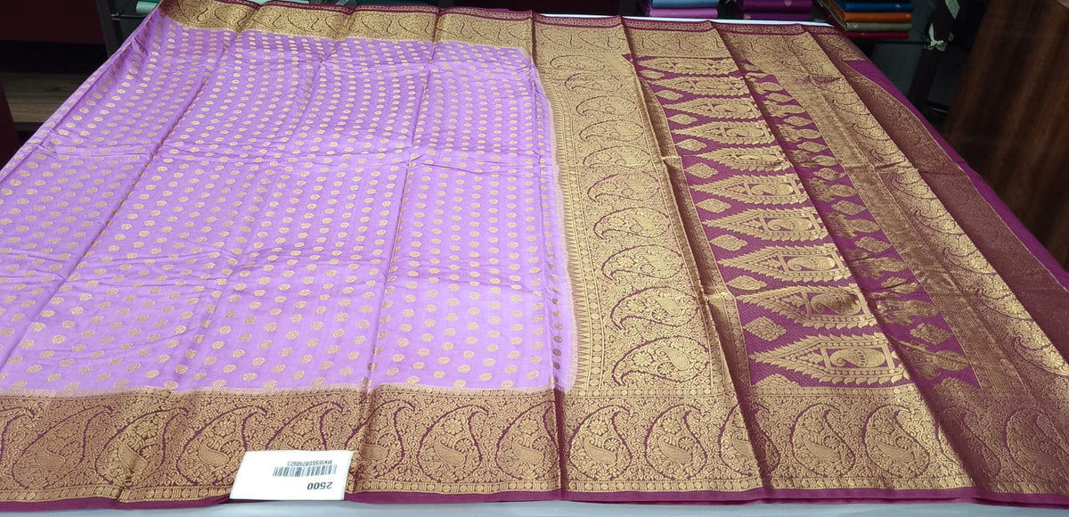 Semi Silk Butta Saree – Lavender Purple with Wine Purple Rich Zari Border & Grand Pallu