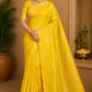 Pure Handloom Soft Silk Borderless Saree – Bright Lemon Yellow Self Zari Weave