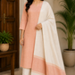 Premium Peach Cotton Silk Unstitched Salwar Suit with Dual-Tone Striped Dupatta