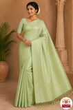 Pure Handloom Borderless Soft Silk Saree – Pistachio Green Elegance