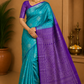 Pure Handloom Soft Silk Saree – Aqua Teal with Royal Purple Rich Pallu