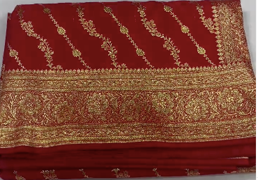 Bridal Red Banarasi Mashru Silk Saree with Elegant Gold Zari Floral Weaving