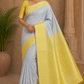 Pure Handloom Soft Silk Saree – Silver Grey & Sunshine Yellow Elegance