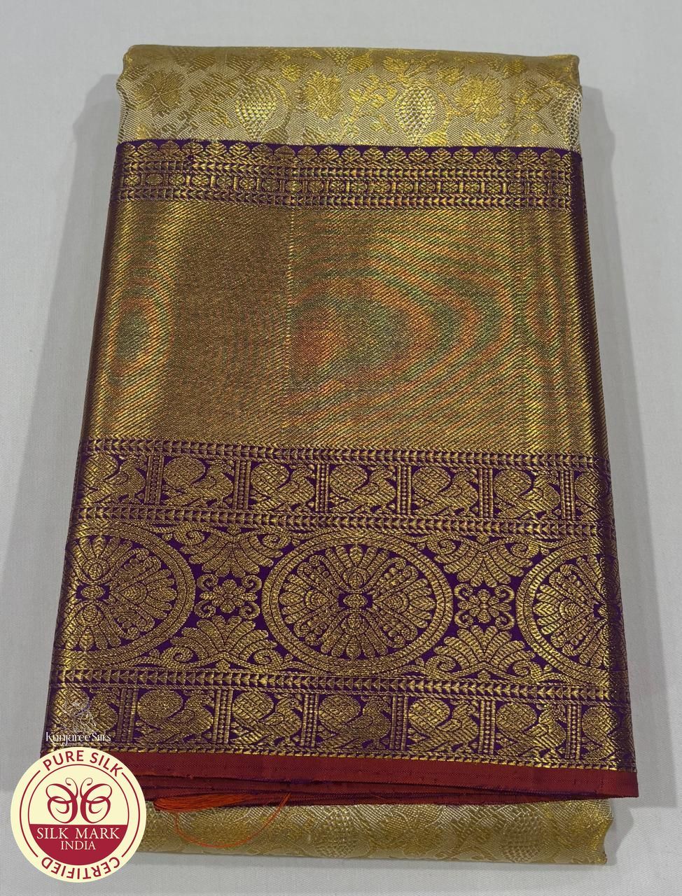 Rich Gold & Royal Purple Bridal Pure Kanjivaram Handloom Silk Saree