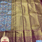 Dual Tone Gold  blue Meenakari design Kanjivaram Pure Silk Saree