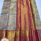 Dual Tone Gold  blue Meenakari design Kanjivaram Pure Silk Saree
