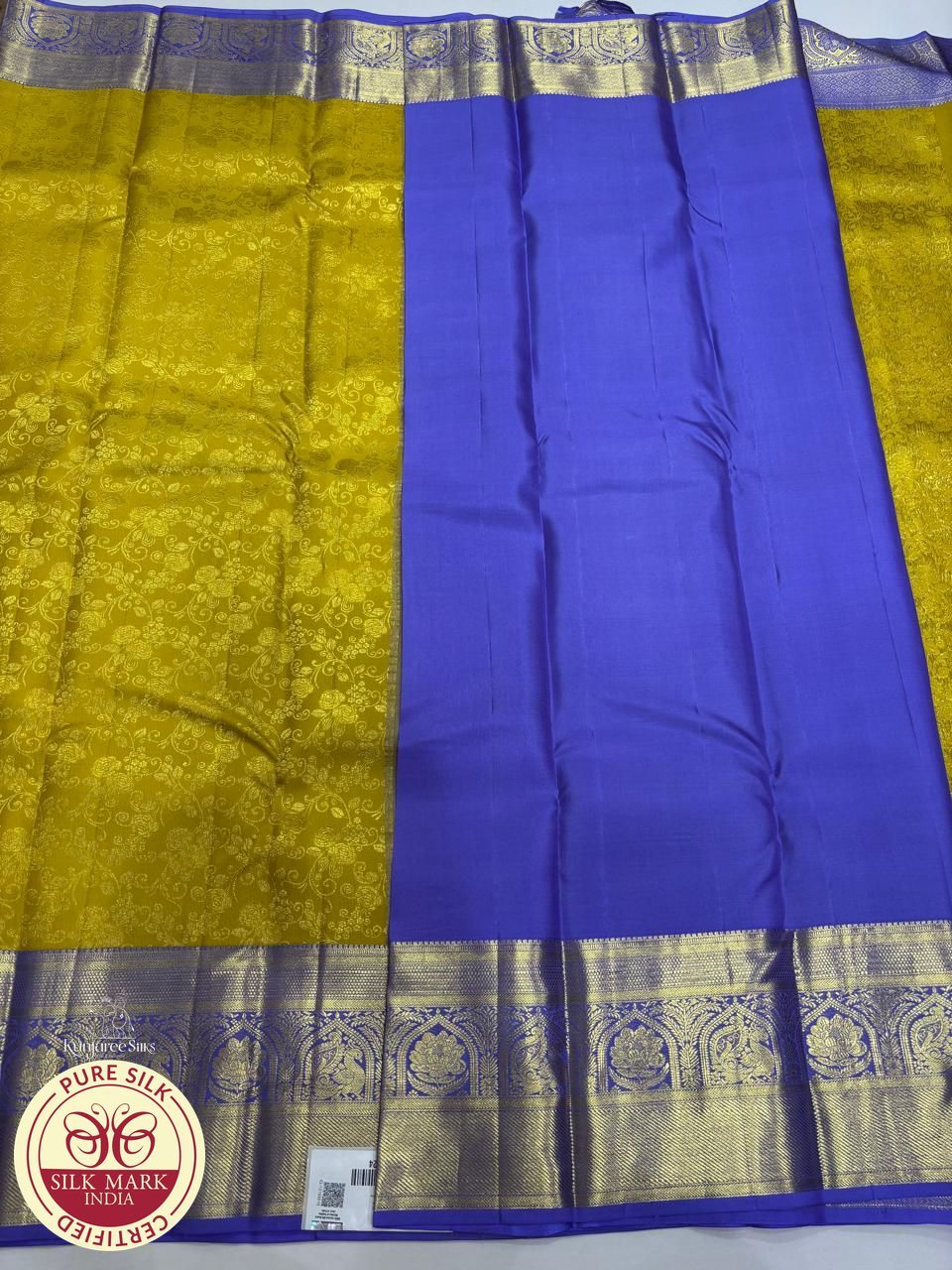 Dark Yellow with Purple Colour Brocade Kanjivaram Pure Silk Saree