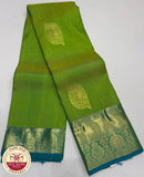 Dual- Tone Lime Green & Teal Blue Kanjivaram Pure Silk Saree