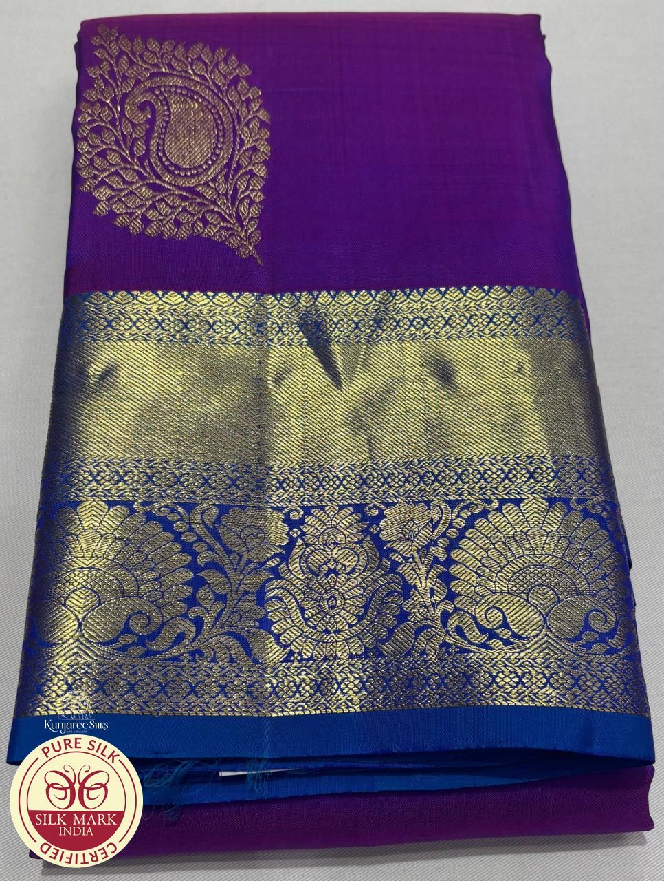 Voilet with Royal Blue Color 16 Butta Kanjivaram Pure Silk Saree