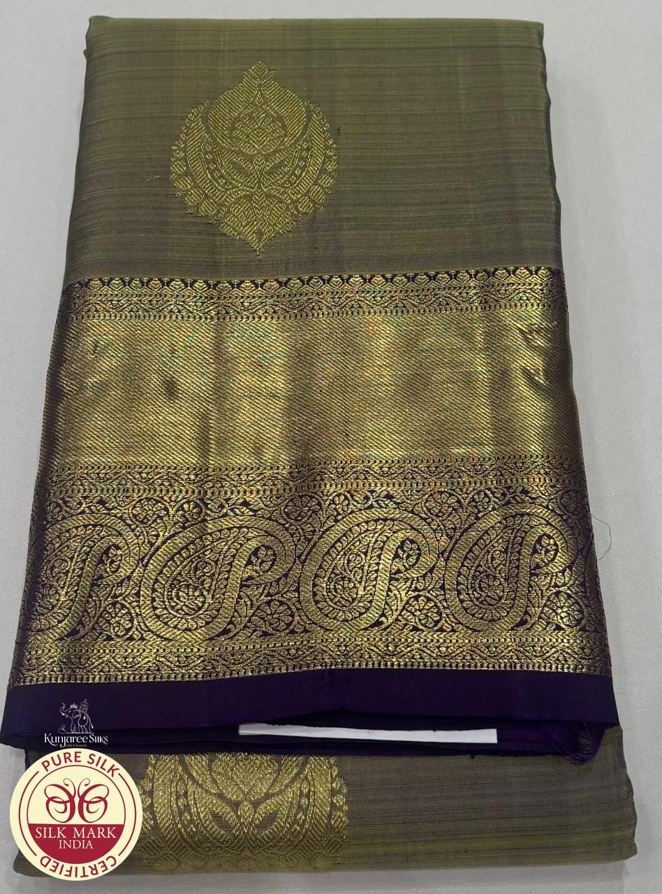 Dual Tone Saree – Silver Grey & Royal Violet with Rich Gold Zari Weaving