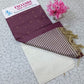 Wine with gold zari butta Silk Cotton Suit Set with Striped Dupatta & Off-White Salwar