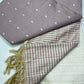 Mauve Taupe shade Silk Cotton Suit Set with Striped Dupatta & Off-White Salwar