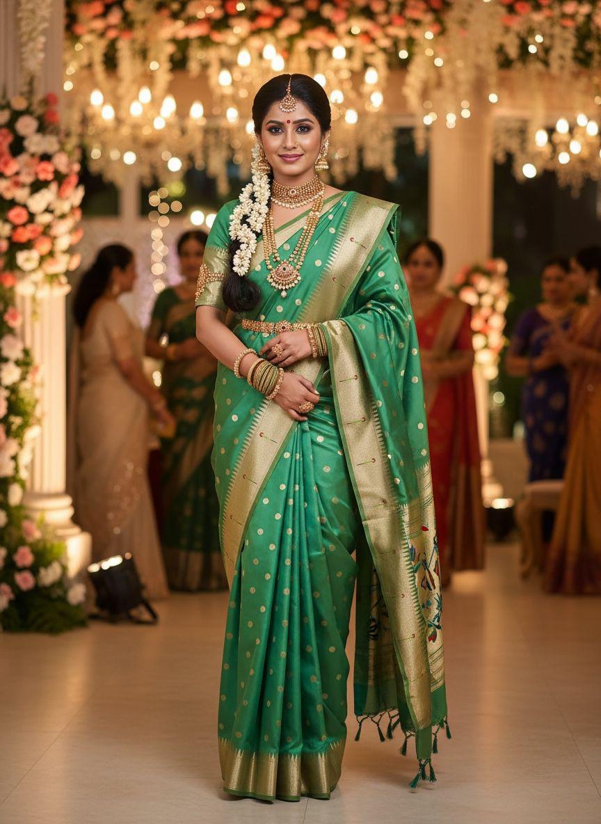 Emerald Green Paithani Silk Saree