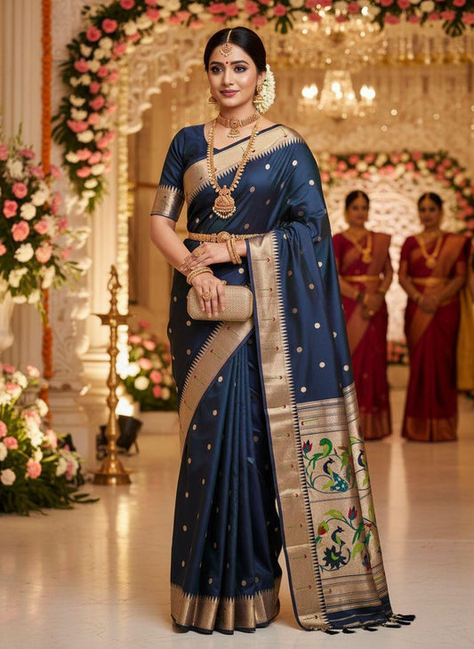 Navy Blue Paithani Silk Saree