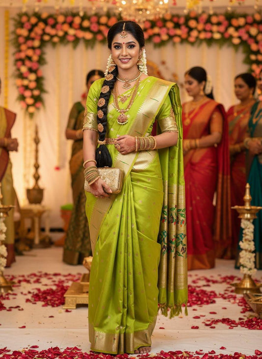 Parrot Green Paithani Silk Saree