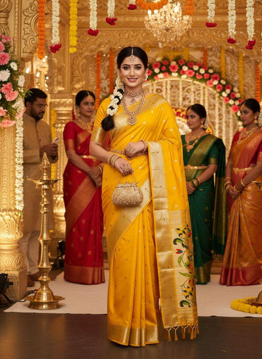 Mustard Yellow Paithani silk saree