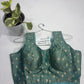 Teal Green Zari Butta Ready-Made Stretchable Blouse (32–42 Size) with Attached Sleeves