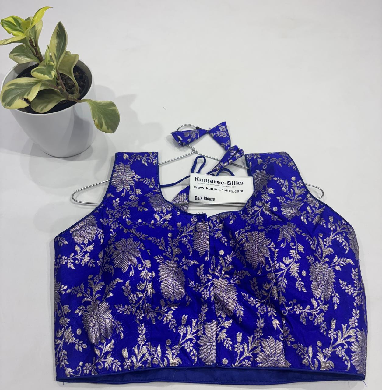 Royal Blue Banarasi Readymade Blouse (32–42 Size Extendable) with Attached Sleeves