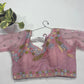 Dusty Pink Organza Bridal Readymade Blouse with Pastel Floral Embroidery Sleeves