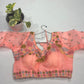 Peach Pink Organza Bridal Readymade Blouse with Pastel Floral Embroidery Sleeves.