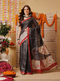 Elegant Charcoal Grey Tissue Ready-to-Wear Saree with Floral Printed Pallu
