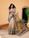 Elegant Beige Ready-to-Wear Saree with Kalamkari Art Pallu