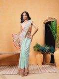 Elegant Mint Green Ready-to-Wear Saree with Floral Printed Pallu