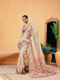 Graceful Beige Ready-to-Wear Saree with Artistic Floral & Nature Inspired Pallu