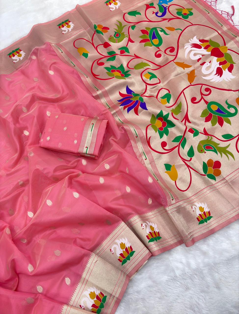 Rose Pink Organza Silk Saree