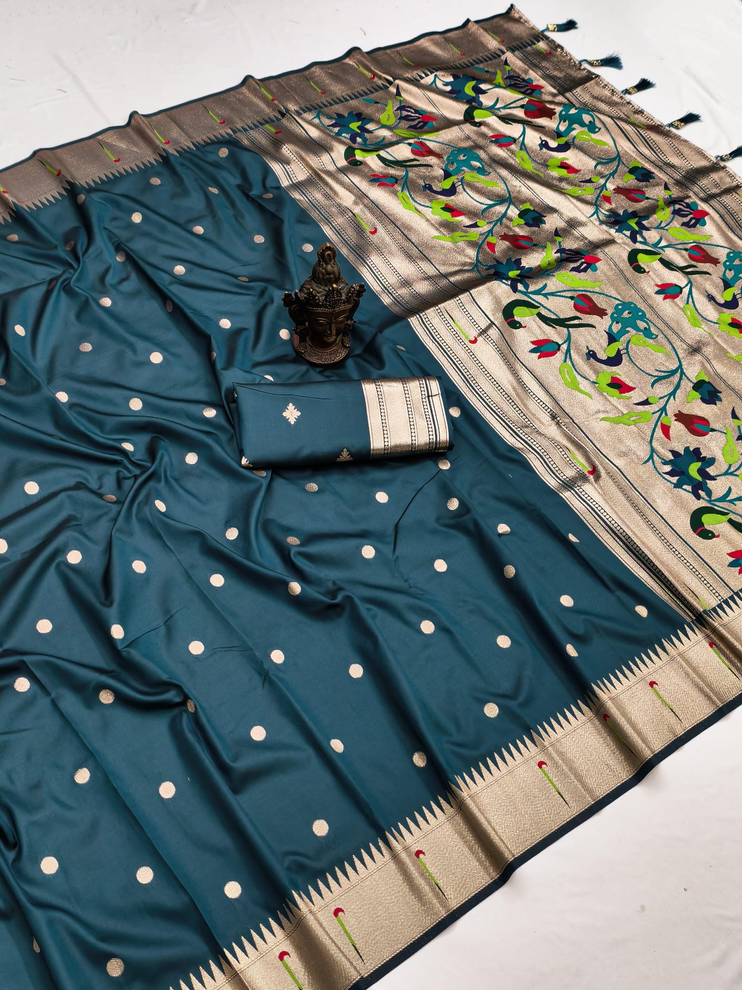 Deep Teal Green Paithani Silk Saree