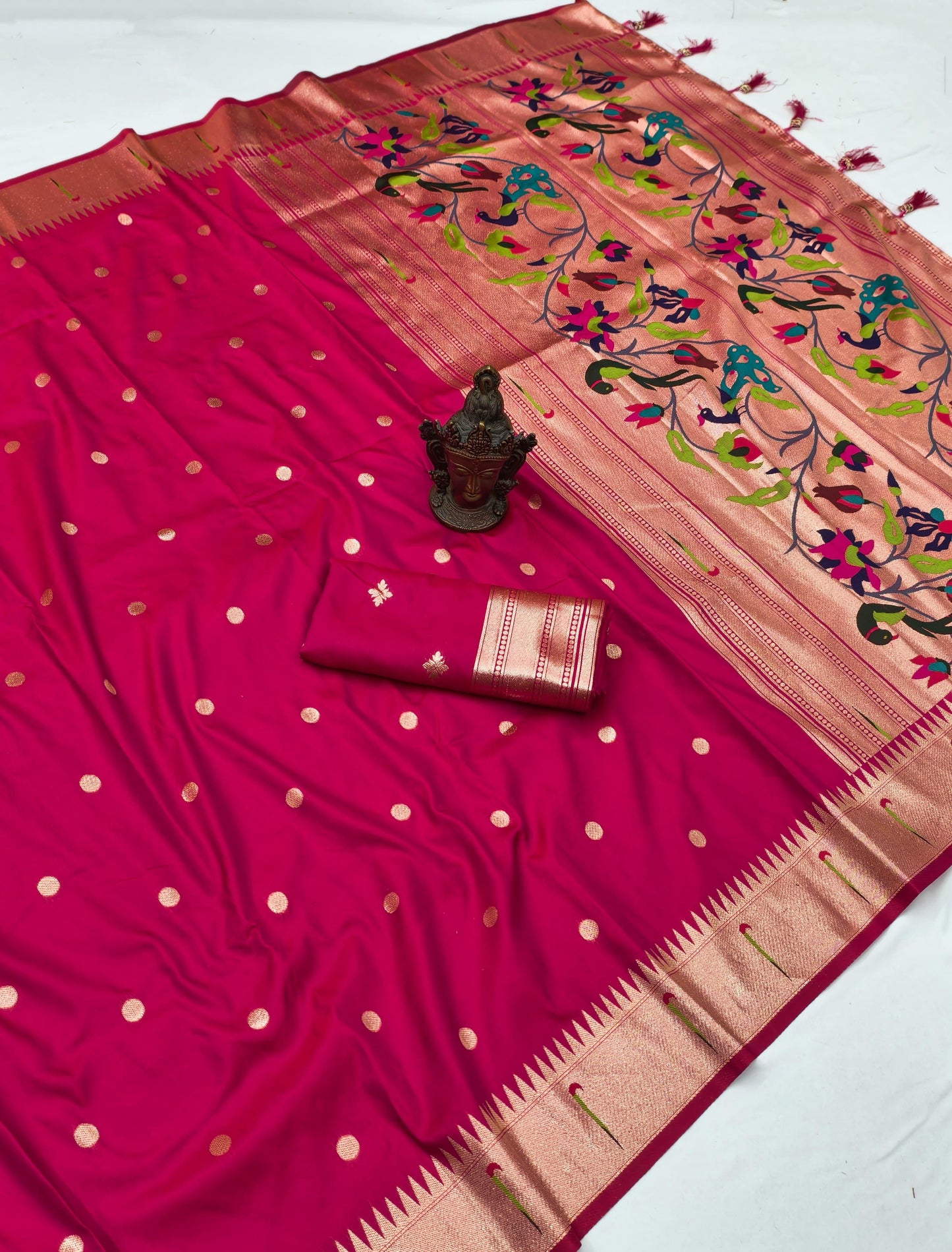 Deep pink Paithani silk saree